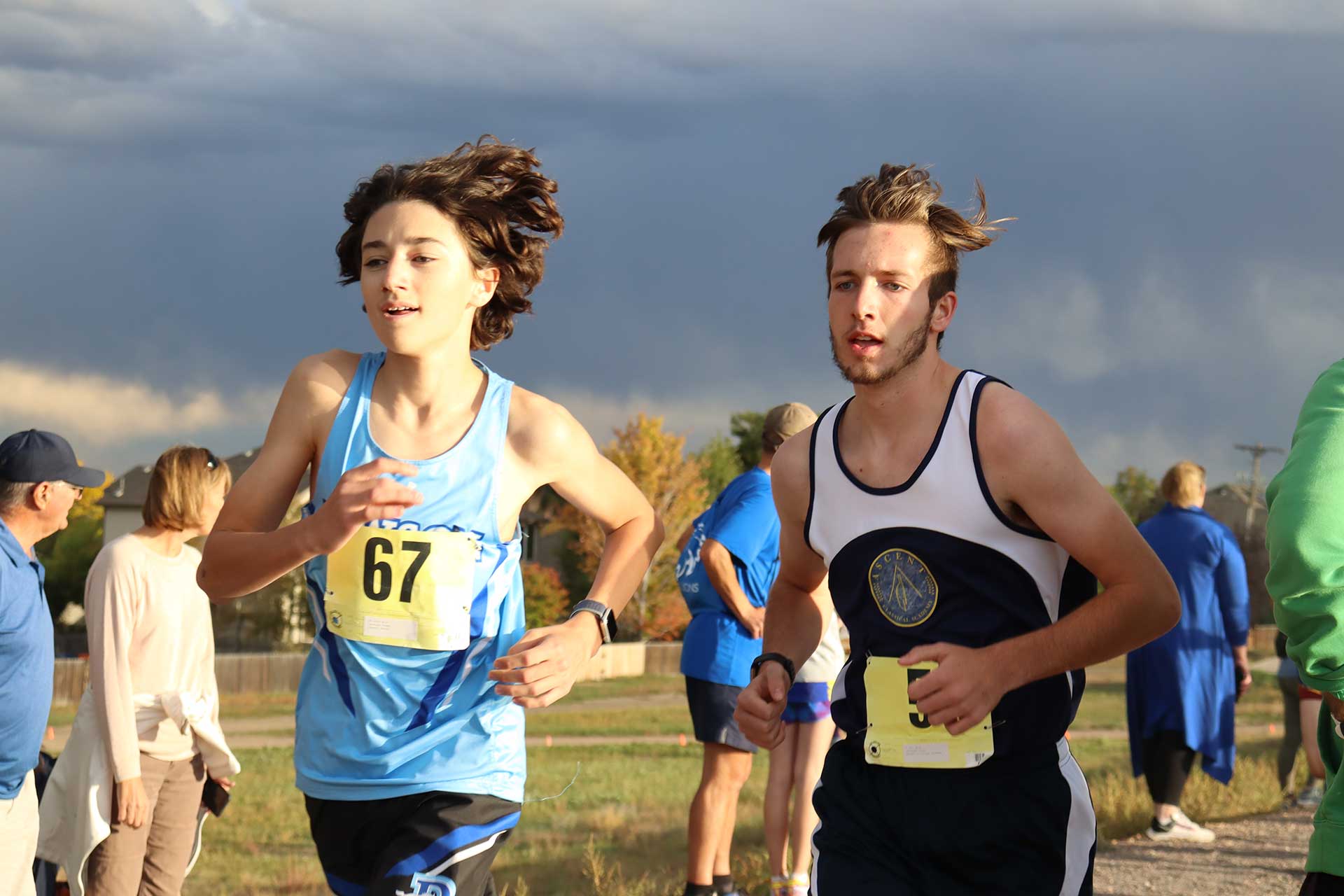 Two students running