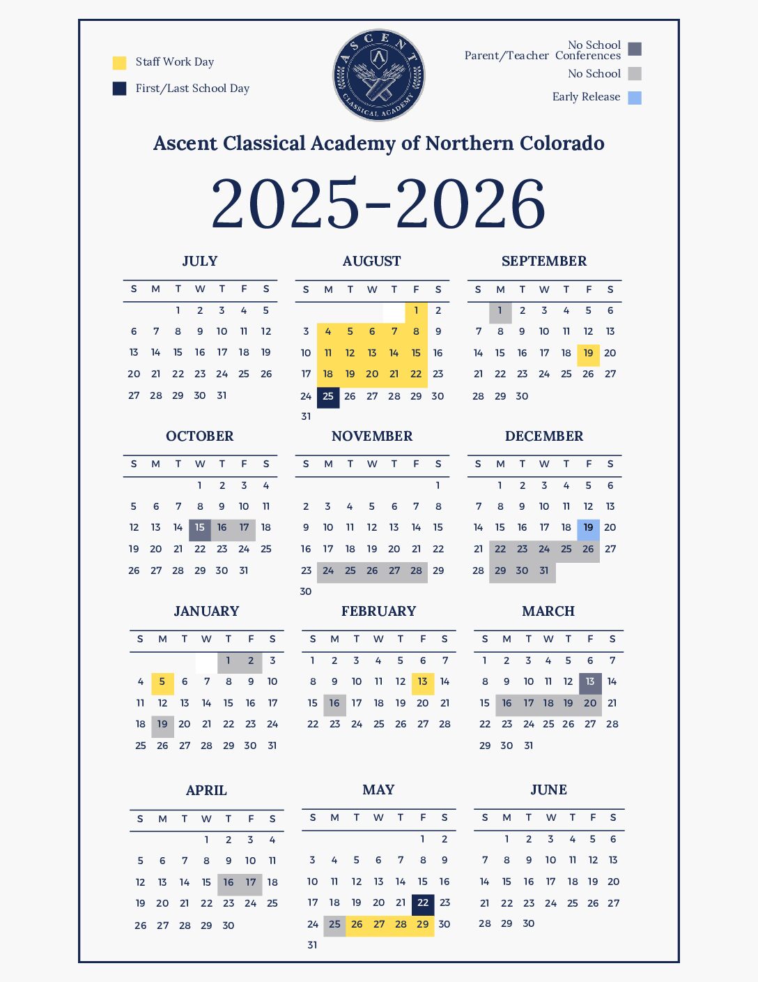 2022-2023 Academic Calendar for ACADC