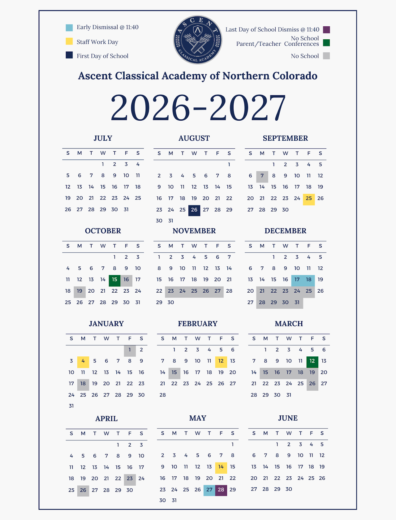 2022-2023 Academic Calendar for ACADC