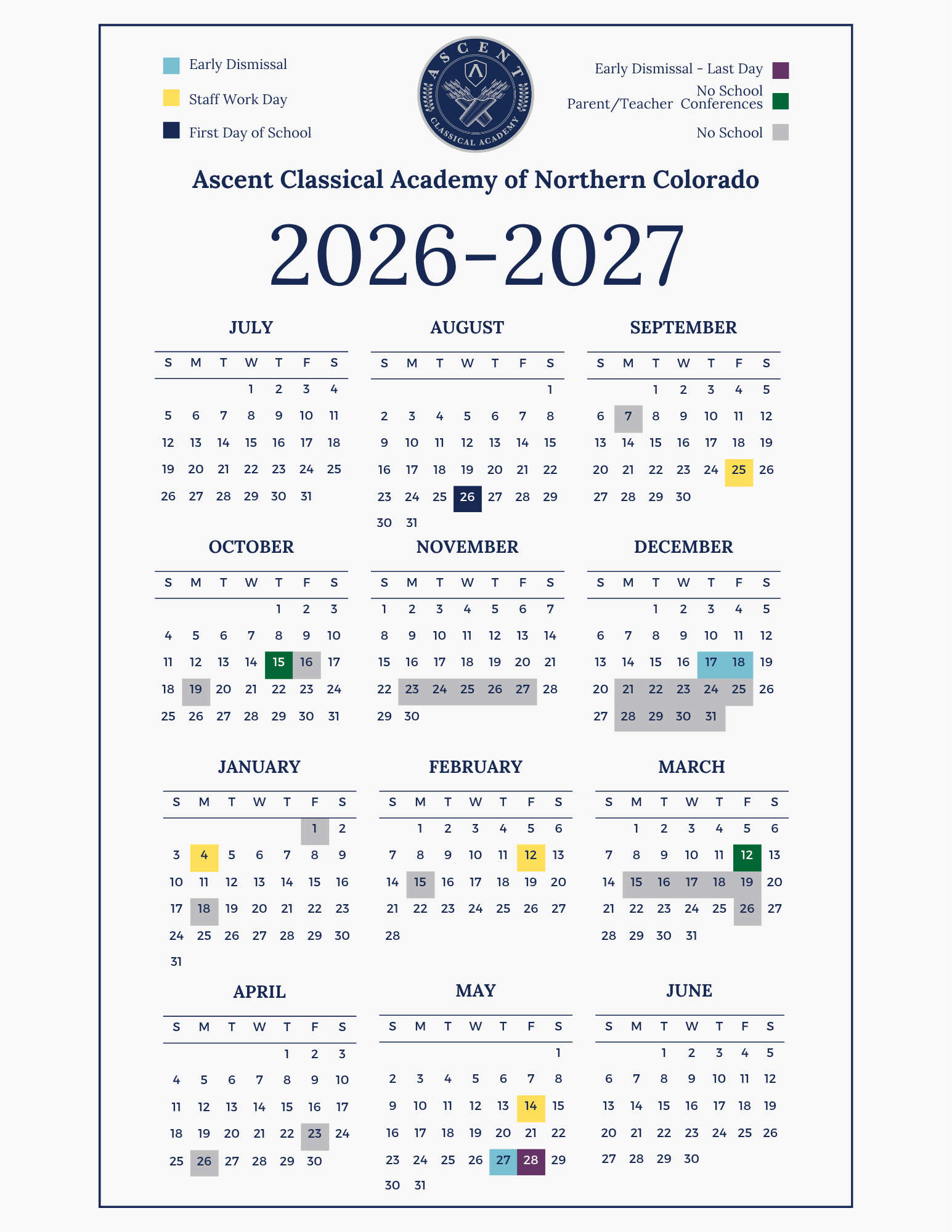 2022-2023 Academic Calendar for ACADC